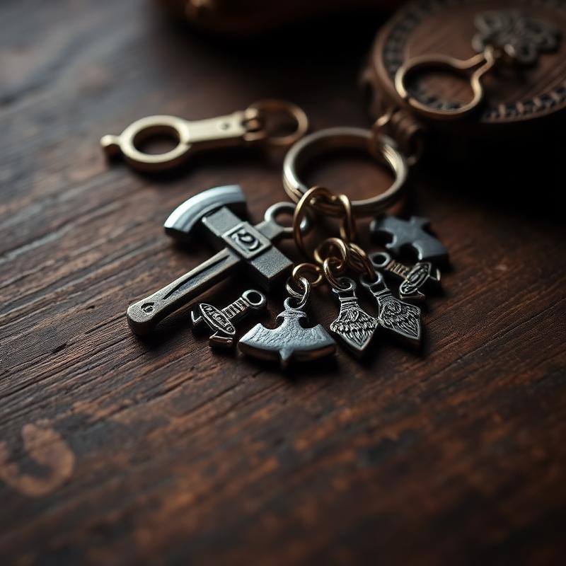 Viking keychain with a mini axe and rune charms