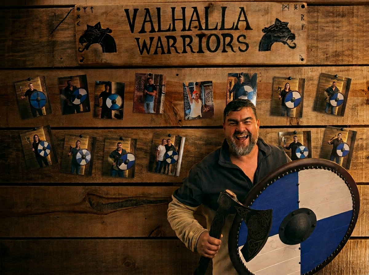 Wall of the Warriors of Valhalla with photos and Viking axes